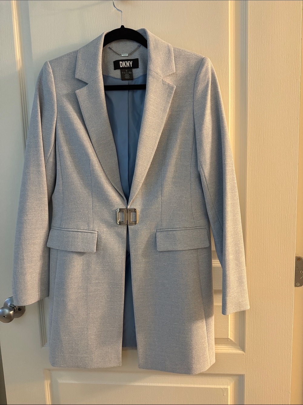 DKNY Powder Blue Textured Long Blazer